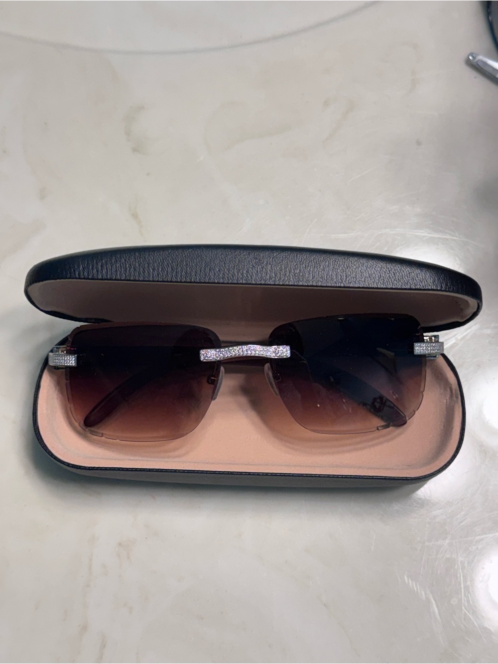 Brown Gradient Rimless Sunglasses with Genuine Moissanite Accents